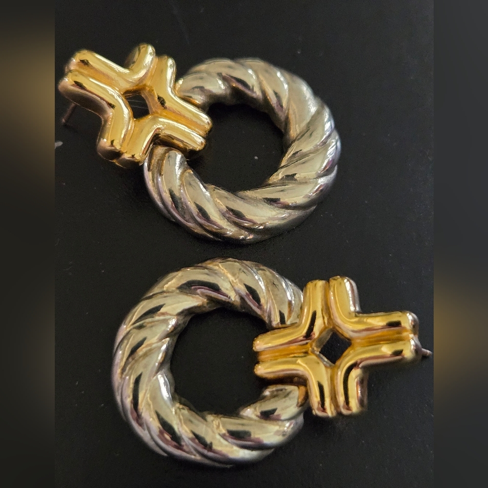 Givenchy Door Knocker Silver Tone and Gold Tone Post Earrings